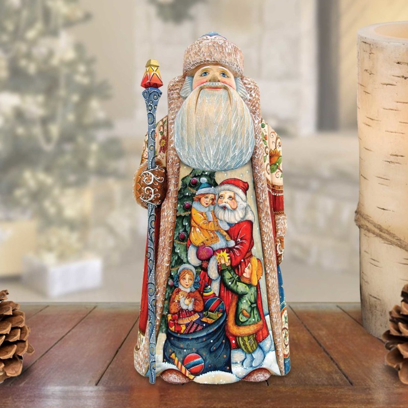 Joy Santa Hand-Painted WOODCARVED Masterpiece by G. DeBrekht – Christmas Decor – 210114