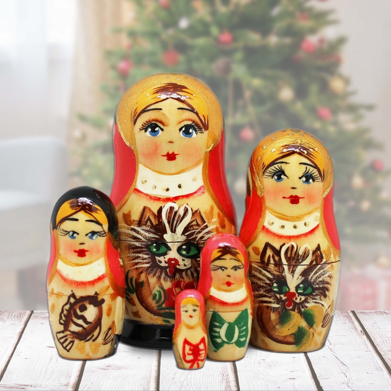 Kitty Cats Matreshka Nesting Hand-Painted Dolls Set of 5 by G. DeBrekht – Christmas Decor – 140074-2