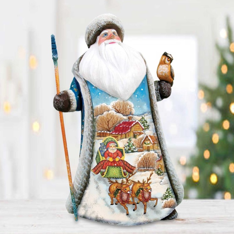 Long-awaited Courier Santa with Owl Hand-Painted WOODCARVED Masterpiece by G. DeBrekht – Christmas Decor – 821815 – SPECIAL ORDER *** PRE-ORDER – Handmade Just for You! ***