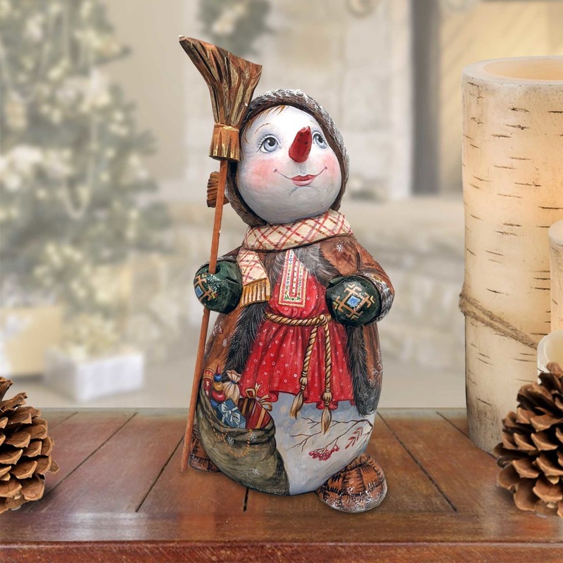 Mr. Snowman Landscape Hand-Painted WOODCARVED Masterpiece by G. DeBrekht – Christmas Santa Snowman Decor – 2821586