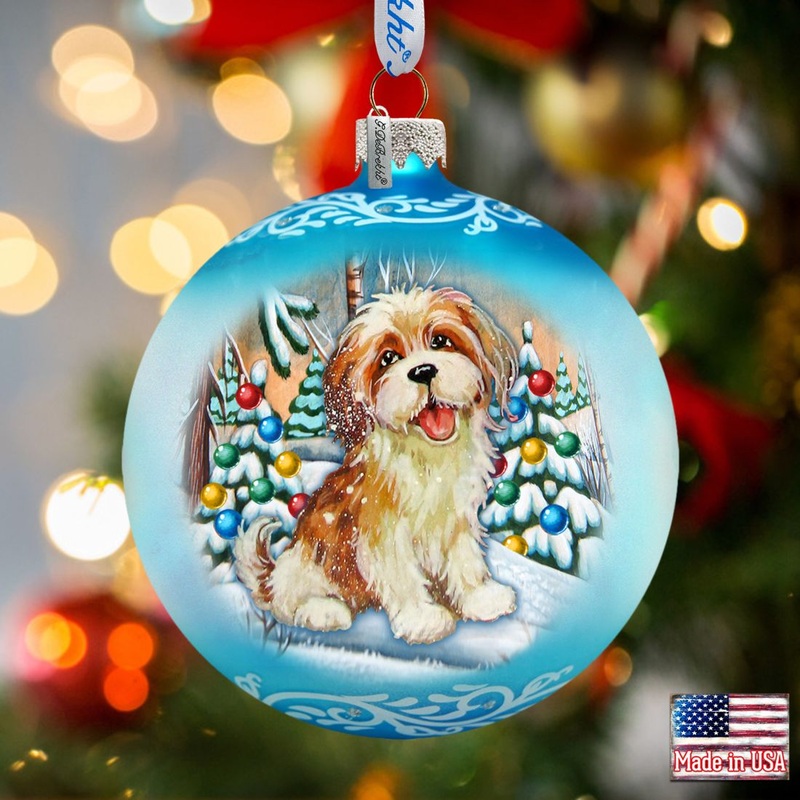 My Puppy Little Friend Ball Glass Ornament by G. DeBrekht – Christmas Decor – 73324