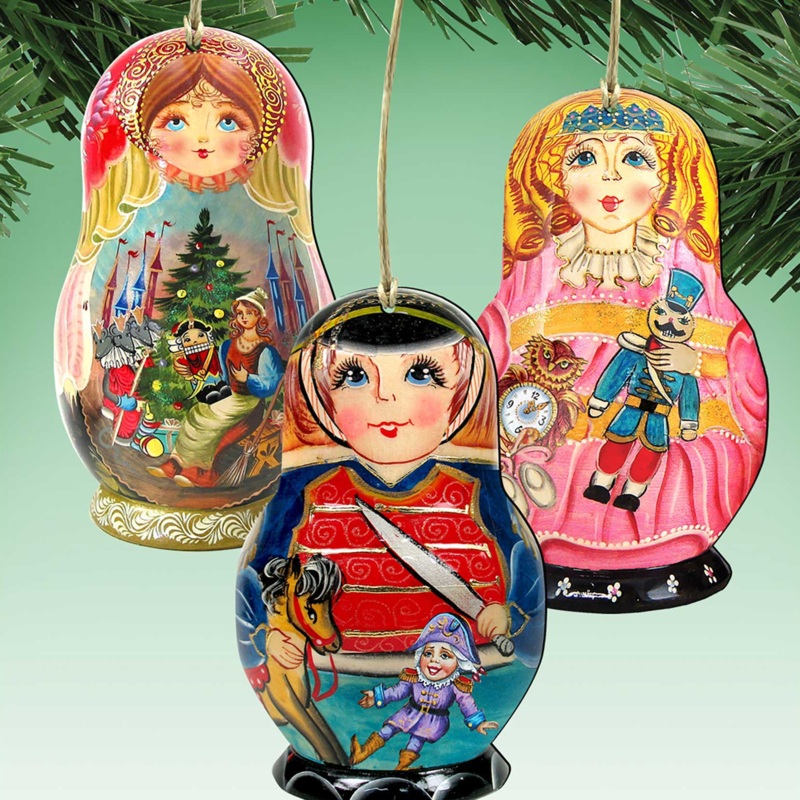 Nutcracker Doll Wooden Ornaments Set of 3 by G. DeBrekht – Christmas Decor – 8100106S3