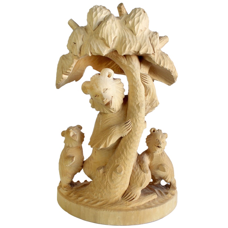 One-of-a-Kind Bear Family Wood Carved Figurine 18 – Nature Wood Carving
