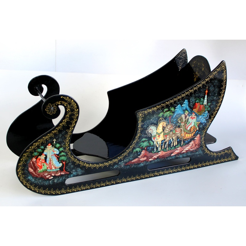 One-of-a-Kind Morozko Snow-Sleigh Palekh Lacquered Miniature by G. DeBrekht Unique Handmade Gift Collectible and Home Decoration