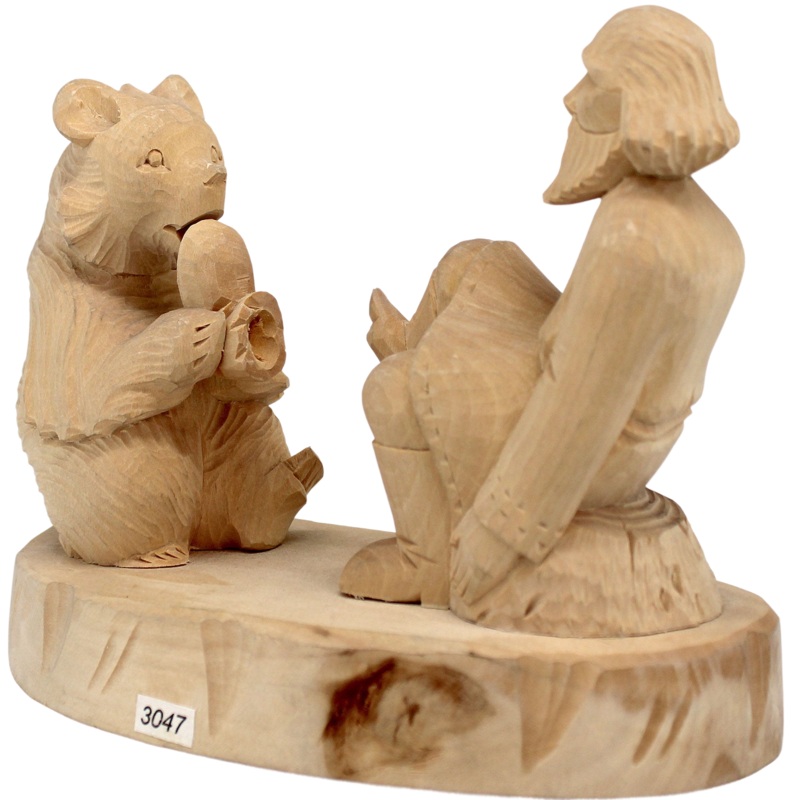 One-of-a-Kind The Man and the Bear Wood Carved Figurine 7×5.5 – Nature Wood Carving