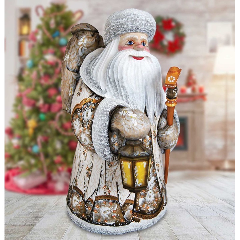 Ornamental Old-world Santa Holding a Lantern Hand-Painted WOODCARVED Figurine by G. DeBrekht – Christmas Dcor – 820105
