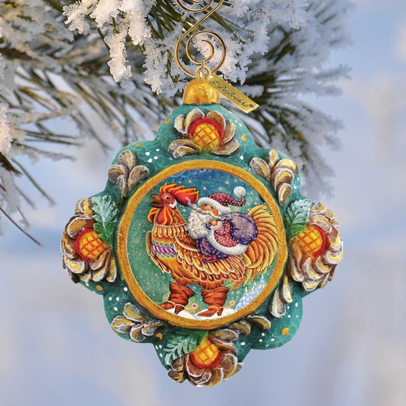 Rooster Santa Sculpted Hand-Painted Christmas Ornament by G. DeBrekht – Christmas Santa Snowman Decor – 6102545