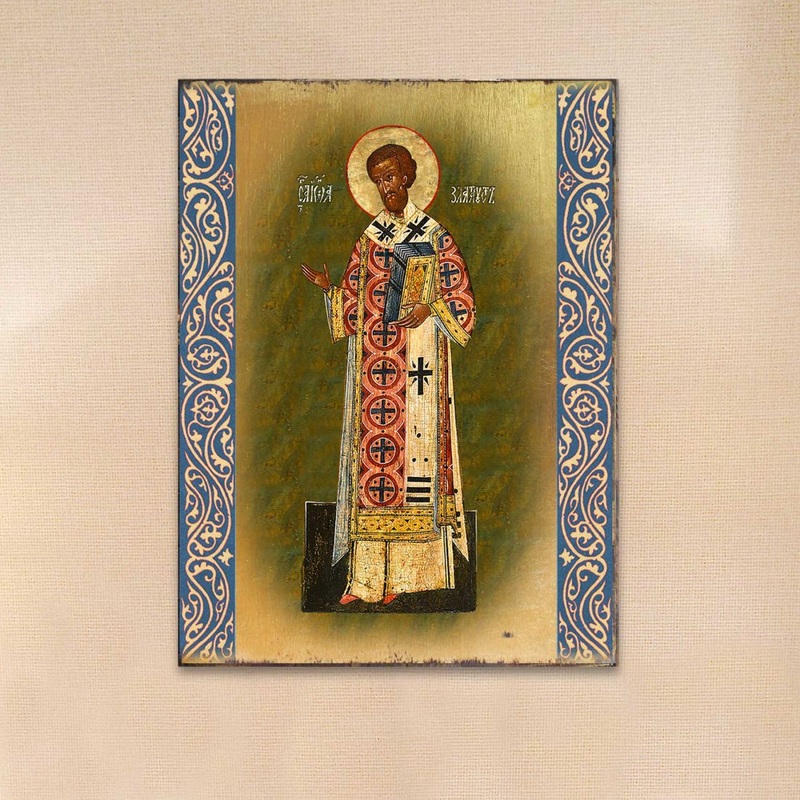 Saint Chrysostom Wooden Gold Plated Religious Christian Sacred Icon – Inspirational Icon Decor – 85054