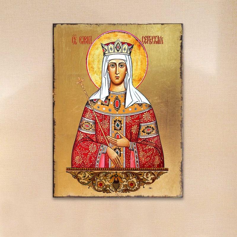 Saint Elena Wooden Gold Plated Religious Orthodox Sacred Icon – Inspirational Icon Decor – 85061