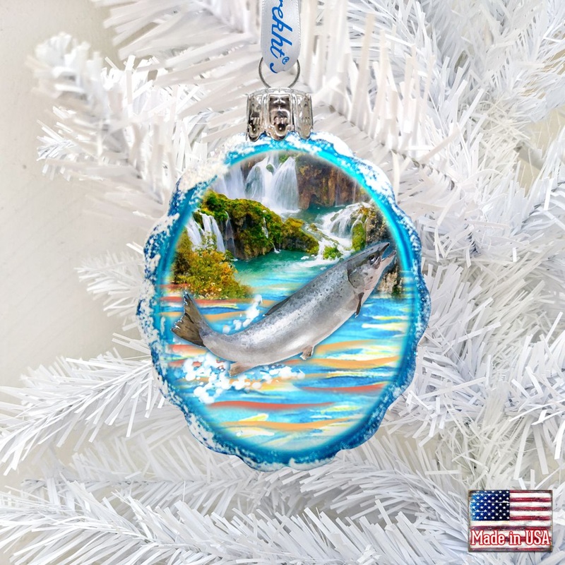 Salmon Mercury Glass Ornament by G. DeBrekht – Wildlife Holiday Decor – 771055