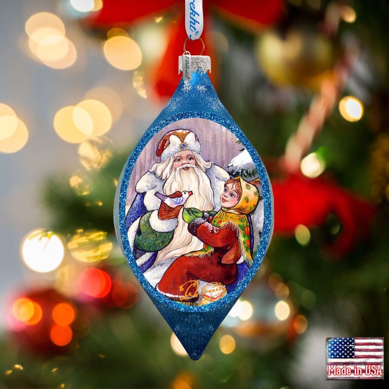Santa Gift Giver Drop Glass Ornament by G. DeBrekht – Christmas Santa Snowman Decor – 757-003