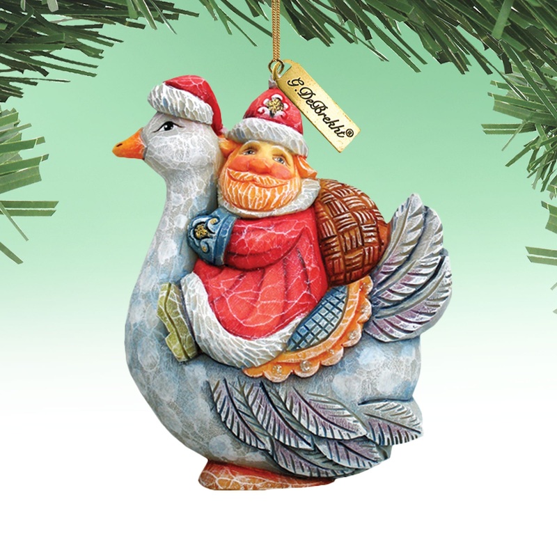 Santa On Goose Sculpted Ornament by G. DeBrekht – 63127