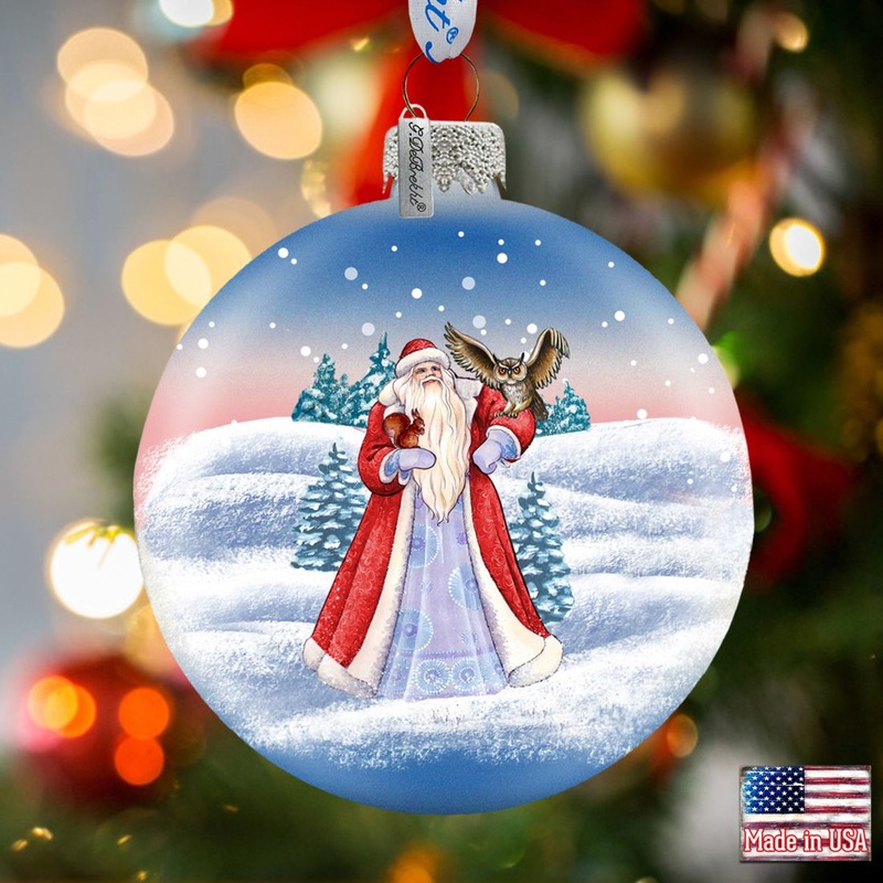 Santa With Owl Glass Ornament by G. DeBrekht – Christmas Santa Snowman Decor – 73314