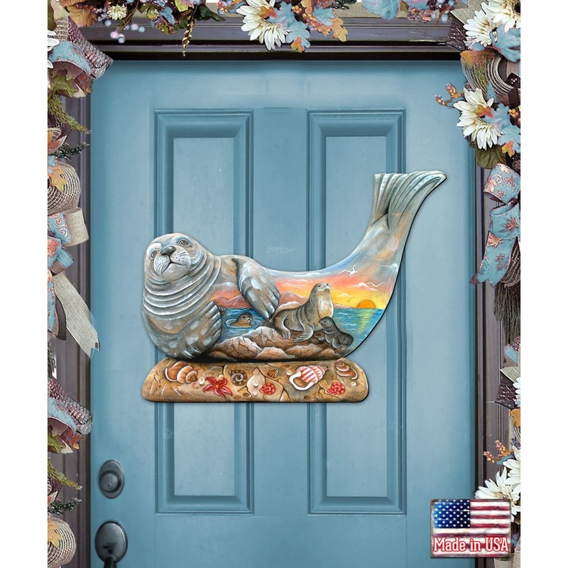 Sea Lion Beach House Door Decor by G. DeBrekht – Coastal Holiday Decor – 8158914H