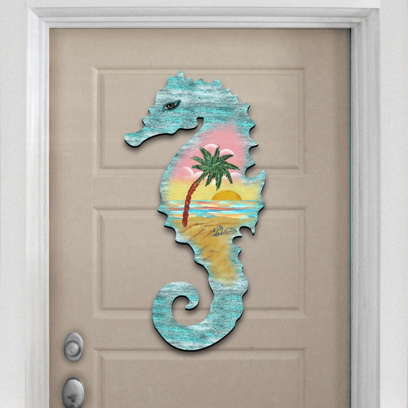Seahorse Coastal Door Decor by G. DeBrekht – Coastal Holiday Decor – 8198517H