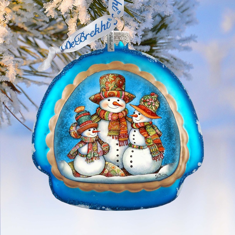 Snowman Family Rainbow Glass Ornament by G. Debrekht – Christmas Santa Snowman Decor – 756-020