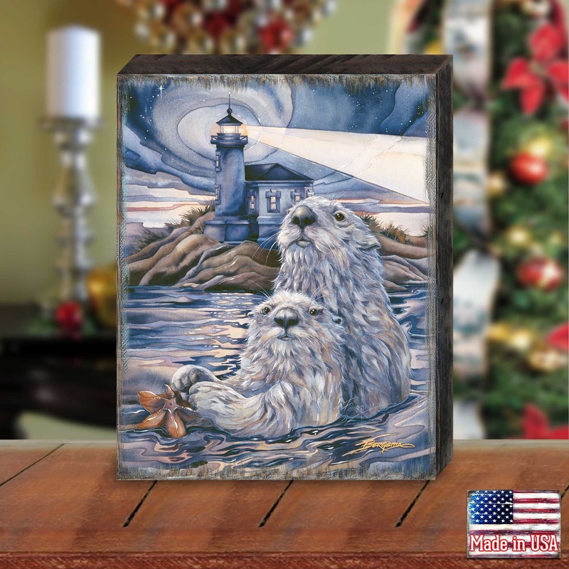 Starlight Otter Lighthouse Wooden Wall Art by J. Bergsma – Nature Wildlife Dcor  – 85922572B-JB