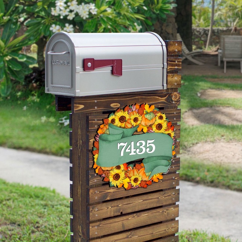 Sunflower Wreath Wooden House Number Sign by G. DeBrekht – Thanksgiving Halloween Dcor – Handcrafted Wooden Handcrafted Wooden Handcrafted Wooden Address Sign – MA81853052