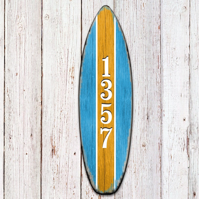 Surfboard Sports Car Coastal Personalized House Number Sign by G. Debrekht – Coastal Sea-Life Decor – Handcrafted Wooden Handcrafted Wooden Handcrafted Wooden Address Sign – MA985223