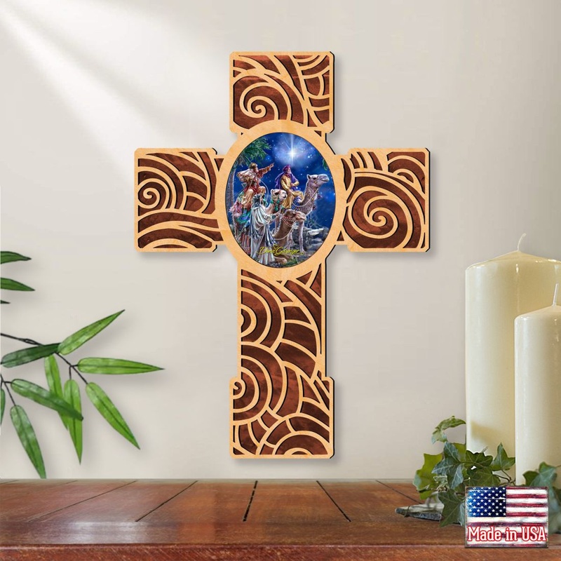 Three Kings Modern Wooden Cross by D. Gelsinger – Inspirational Icon Decor – 88286-DG