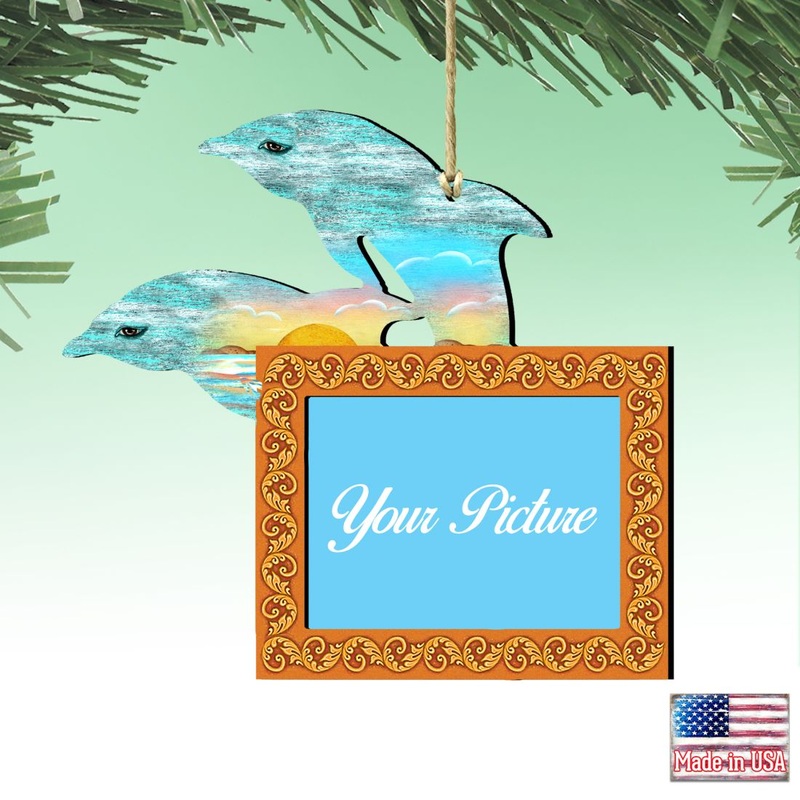 Twin Dolphins Coastal Picture Frame Ornaments – Ornament for Photo – Coastal Holiday Decor – 8198519PF