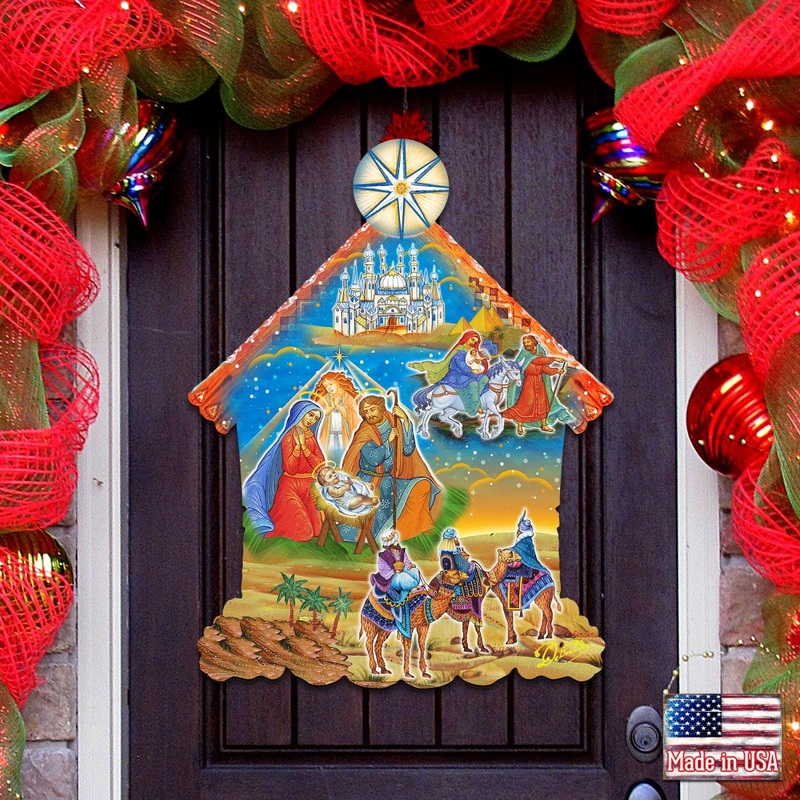 Up-Up and Away Christmas Door Decor by G. DeBrekht – Christmas Santa Snowman Decor – 8186134H