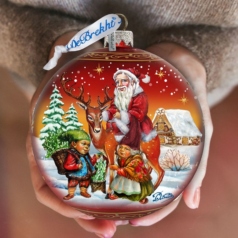 Vintage Sleigh Ride in Red Glass Ornament Limited Edition by G. DeBrekht – Christmas Santa Snowman Decor – 73865