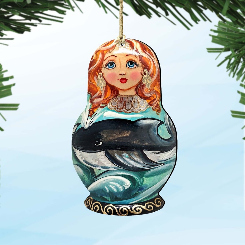 Whale Matreshka Wooden Ornaments by G. DeBrekht – Coastal Holiday Decor – 8113812