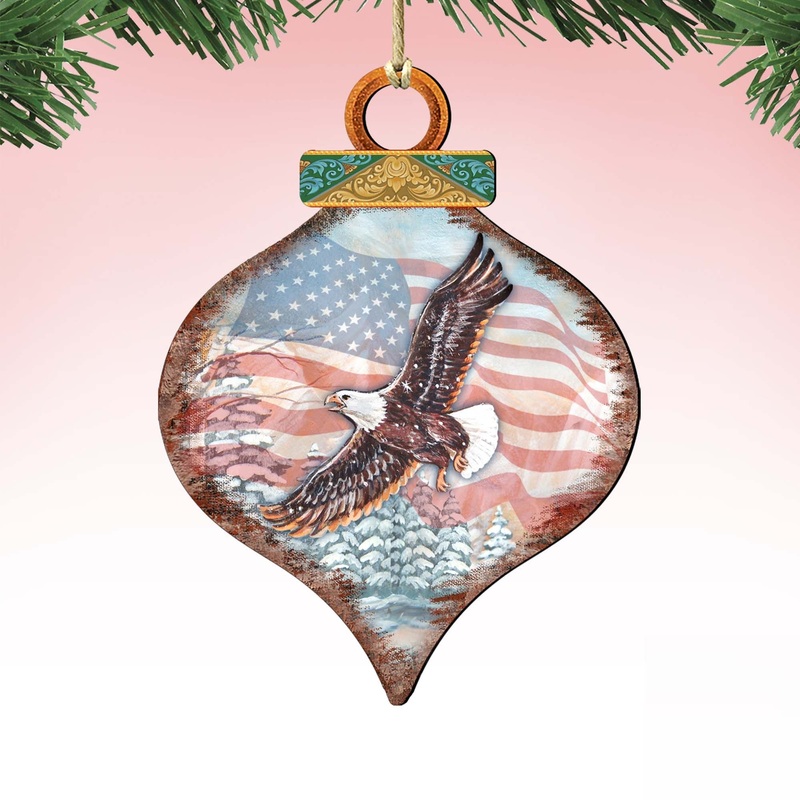 American Eagle Drop Wooden Ornaments by G. DeBrekht – American Christmas Decor – 8035216