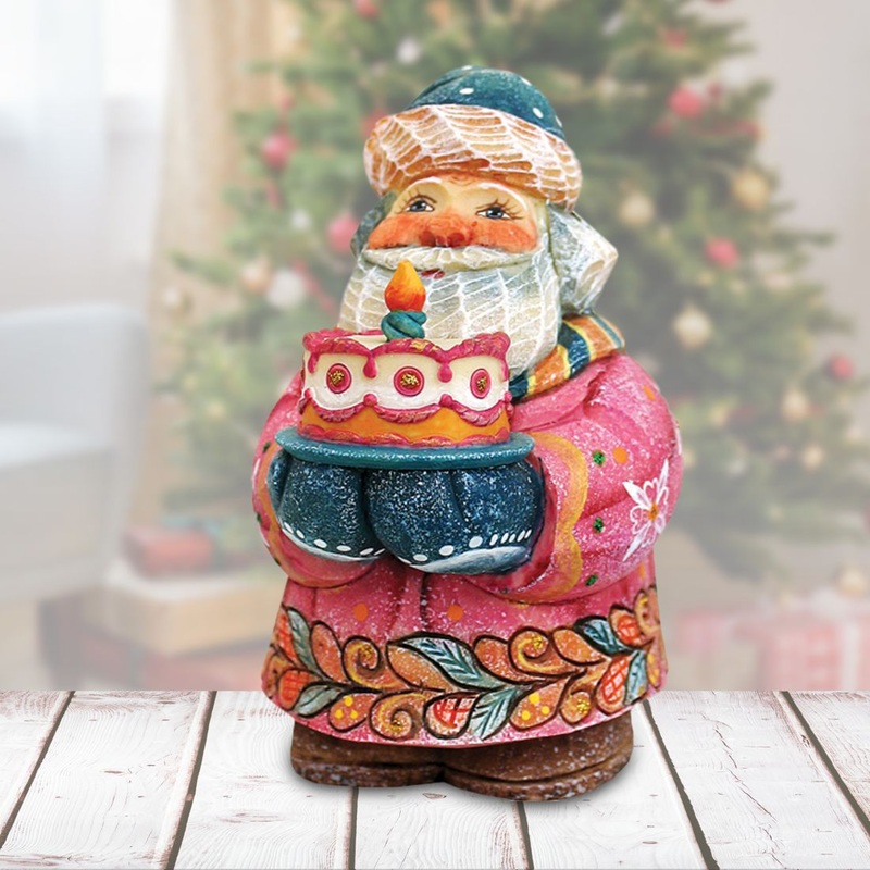 Birthday Cake Santa Handcrafted Christmas Figurine G. DeBrekht reserve – Christmas Santa Snowman Decor – 517633