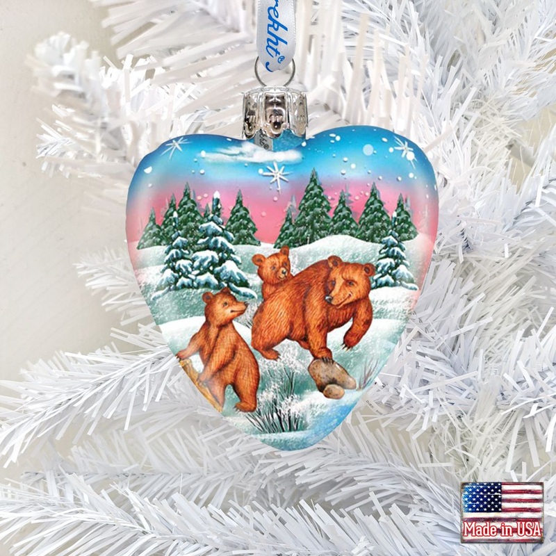 Brown Bears Heart Mercury Glass Ornament by G. DeBrekht – Wildlife Holiday Decor – 771062
