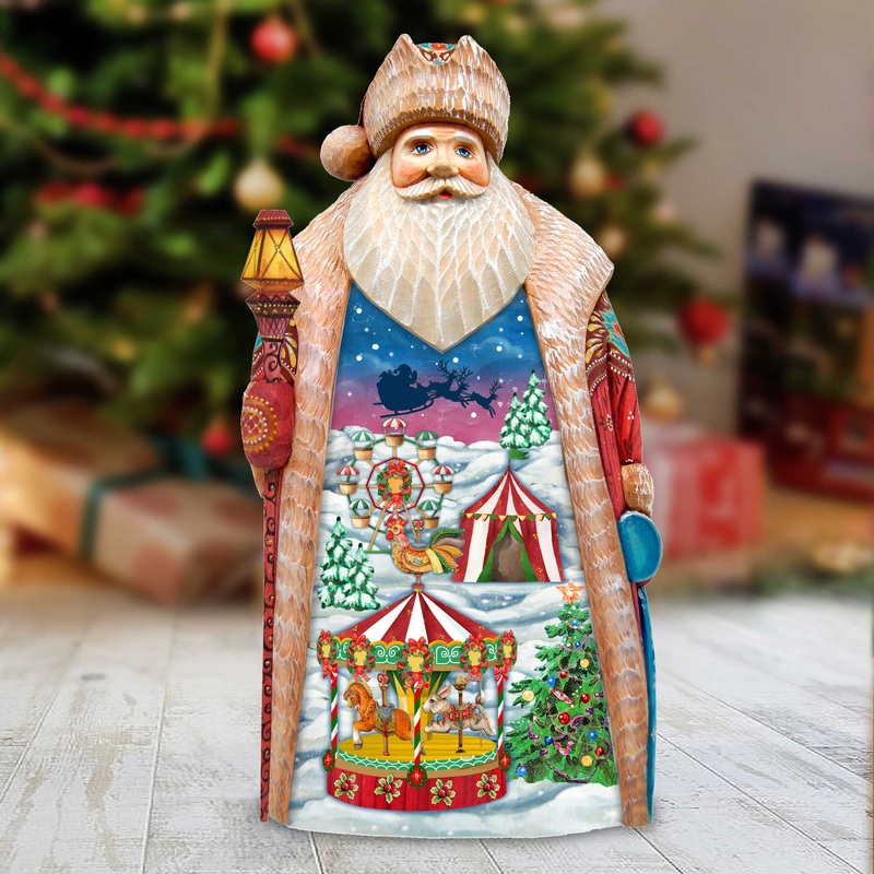 Carousel Santa Hand-Painted WOODCARVED Masterpiece Figurine by G. DeBrekht – Santa Snowman Christmas Dcor – 2102313