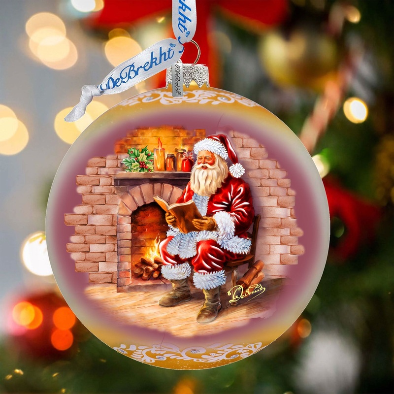 Chimney Side Storytime Lg Glass Ornament by  – Christmas Santa Snowman Decor – 73958