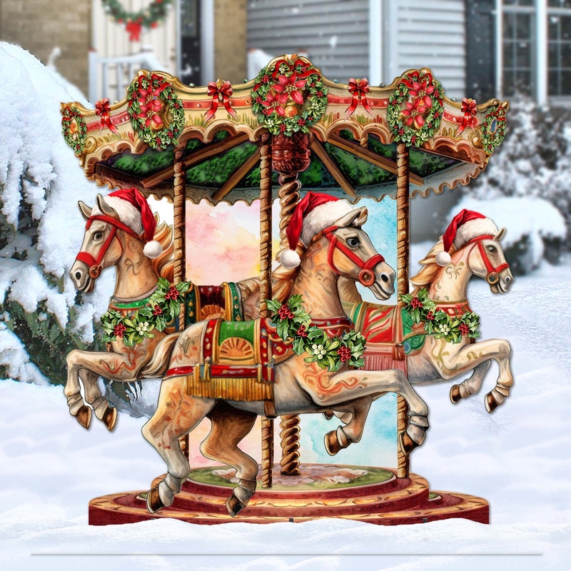 Christmas Carousel Outdoor Decor by G. Debrekht – Christmas Santa Snowman Decor – 8611030F