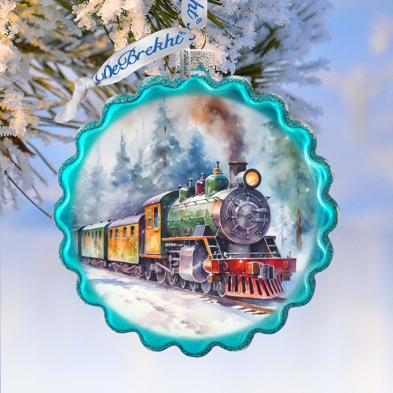 Christmas Train Wreath Glass Ornament by G. Debrekht – Christmas Decor – 759-051