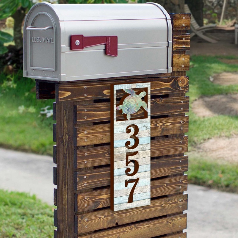 Coastal Door Numbers Sign – Sea Turtle Wooden House Number Plaque – Custom Home Address Sign MA989805