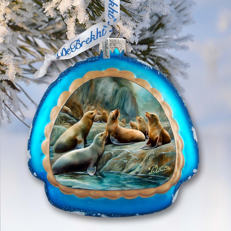 Coastal Sea Lions Rainbow Glass Ornament by G. Debrekht – Wildlife Holiday Dcor – 756-023