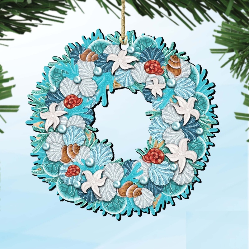 Coastal Wreath Wooden Ornaments by G. DeBrekht – Coastal Holiday Decor – 8185306