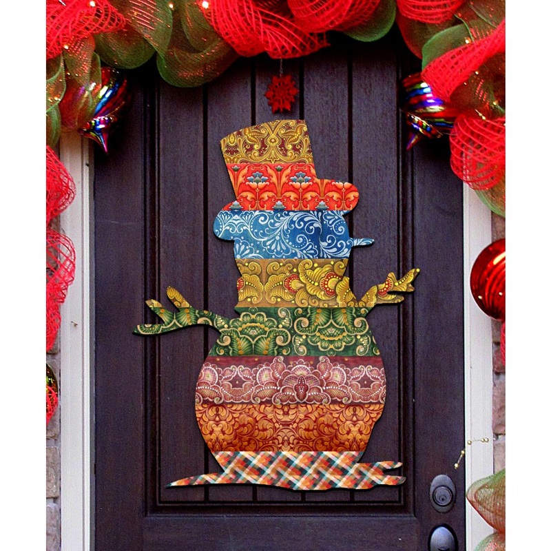 Country Quilted Snowman Door Decor by G. DeBrekht – Christmas Santa Snowman Decor – 8198801-2H