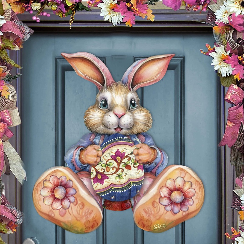Easter Bunny Boy with Egg Holiday Door Decor by G. Debrekht – Easter Spring Decor – 8652767H