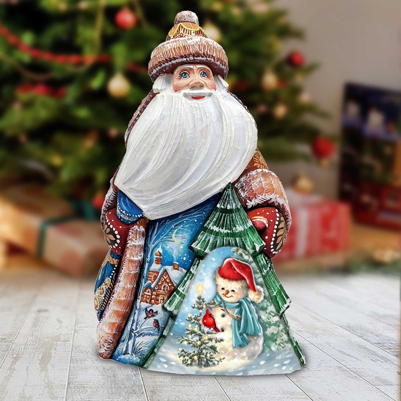 Glowing Snowman Santa Hand-Painted WOODCARVED Masterpiece Figurine by G. DeBrekht – Christmas Decor – 8205014-DG
