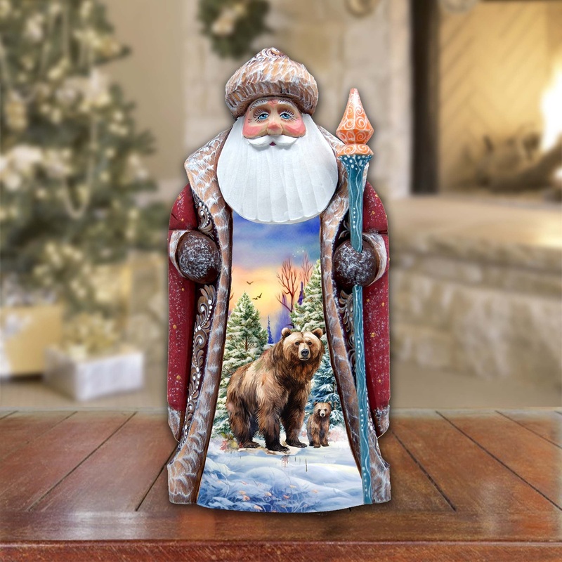 Grizzly Bear Santa Hand-Painted WOODCARVED Masterpiece by G. DeBrekht – Christmas Decor – 8202014