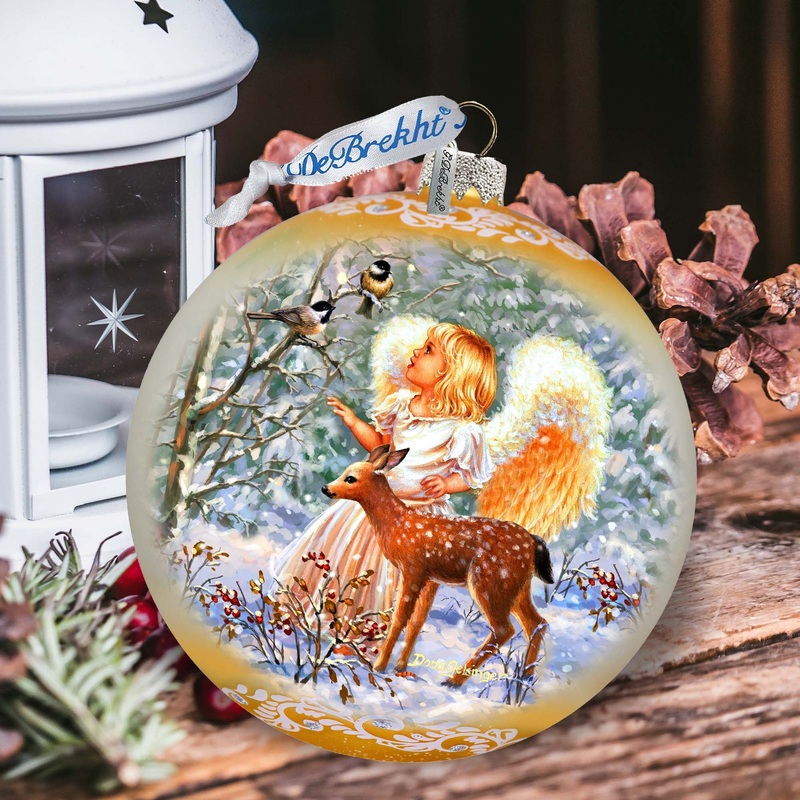 Guardian Angel Fawn Lg Glass Ornament by D. Gelsinger – Nativity Holiday Decor – 73948