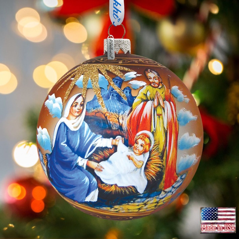 Holy Family Ball Glass Ornament by G. DeBrekht – Nativity Holiday Decor – 73552