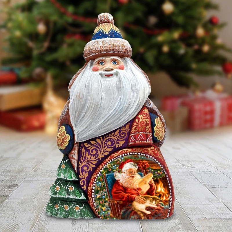 House Warming Santa Hand-Painted WOODCARVED Masterpiece Figurine by G. DeBrekht – Christmas Decor – 8206017-DG