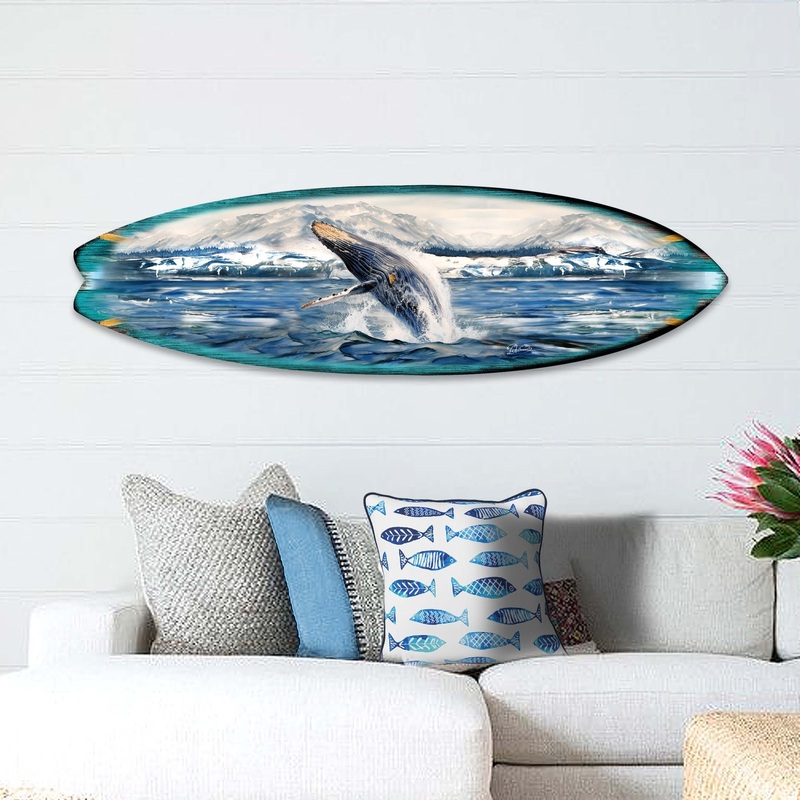 Humpback Harmony Surfboard Coastal Wall Art by G. DeBrekht – Coastal Holiday Decor – 8490119HS