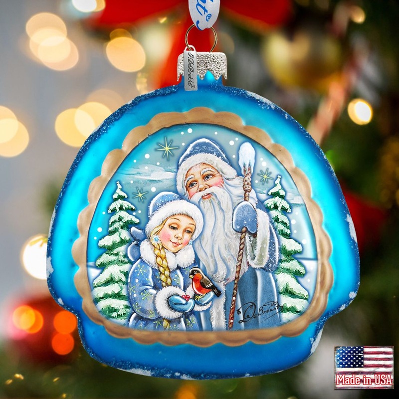 Limited Edition Frosted Story Rainbow Glass Ornament by G. DeBrekht – Christmas Santa Snowman Decor – 756-007