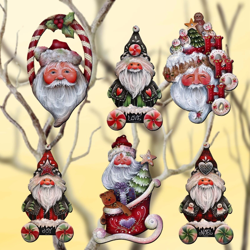 Magical Baby Santa Decorative Wooden Clip-on Ornaments Set of 6 by Jamie Mills-Price – Christmas Santa Snowman Decor – 8090051C-MP-S6