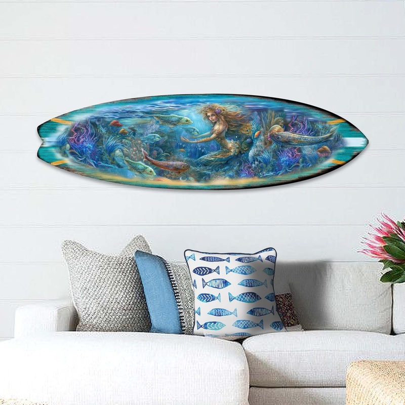 Mermaid Kingdom Surfboard Coastal Wall Art by G. DeBrekht – Coastal Holiday Decor – 8490115HS