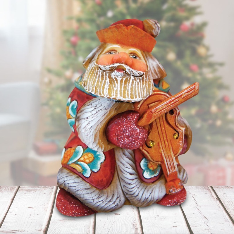 Mini Violin Santa Handcrafted Christmas Figurine – G. DeBrekht – Christmas Santa Snowman Decor – 517638